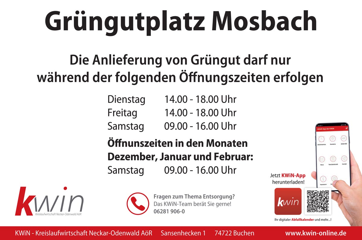 Öffnungszeiten des Grüngutplatz Mosbach