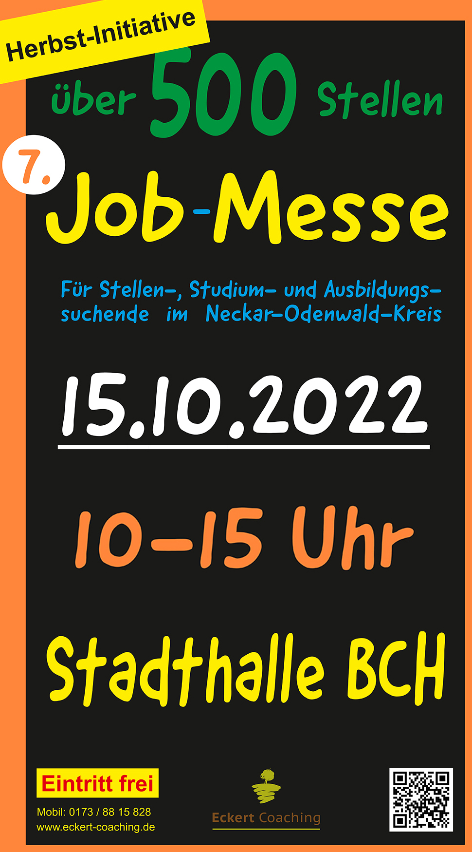 Jobmesse in Buchen, 15.10. ab 10 Uhr, Stadthalle Buchen